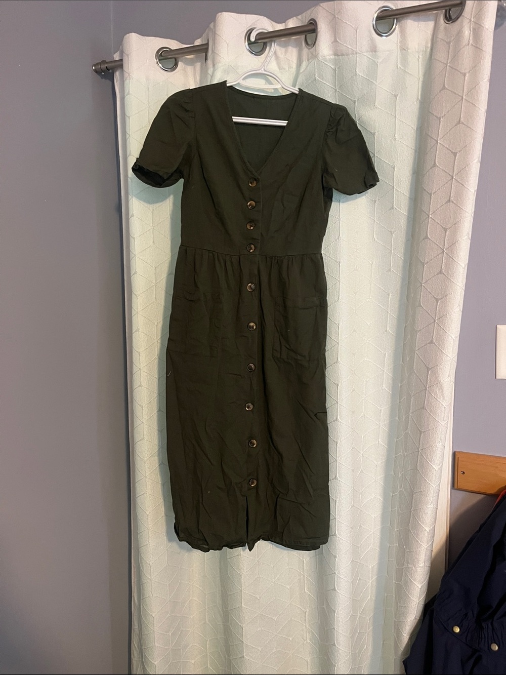 Olive Green Button-Front Midi Dress